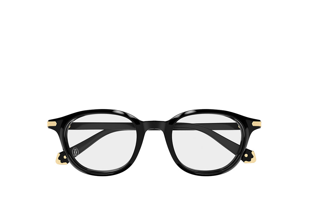 Cartier CT0584O black acetate oval eyeglasses with gold temple accents